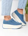 Pantofi casual dama piele naturala intoarsa albastri cu inchidere siret elastic F002-672 4