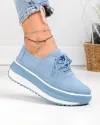 Pantofi casual dama piele naturala intoarsa albastri cu inchidere sireturi T6055 1