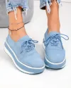 Pantofi casual dama piele naturala intoarsa albastri cu inchidere sireturi T6055 6