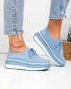 Pantofi casual dama piele naturala intoarsa albastri cu inchidere sireturi T6055 5