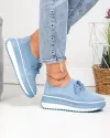 Pantofi casual dama piele naturala intoarsa albastri cu inchidere sireturi T6055 2