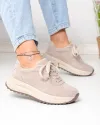 Pantofi casual dama piele naturala intoarsa bej cu talpa groasa F001-989 2
