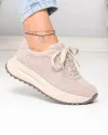 Pantofi casual dama piele naturala intoarsa bej cu talpa groasa F001-989 4