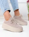 Pantofi casual dama piele naturala intoarsa bej cu talpa groasa F005-033 2