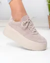 Pantofi casual dama piele naturala intoarsa bej cu talpa groasa F005-033 3