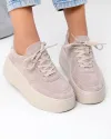 Pantofi casual dama piele naturala intoarsa bej cu talpa groasa F005-033 4