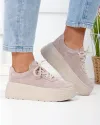 Pantofi casual dama piele naturala intoarsa bej cu talpa groasa F005-033 1