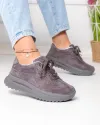 Pantofi casual dama piele naturala intoarsa gri inchis cu talpa groasa F001-989 3