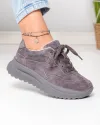 Pantofi casual dama piele naturala intoarsa gri inchis cu talpa groasa F001-989 4