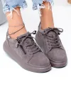 Pantofi casual dama piele naturala intoarsa gri inchis cu varf rotund F002-651 4