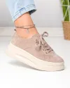 Pantofi casual dama piele naturala intoarsa kaki cu inchidere sireturi F007-997 2