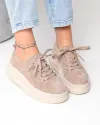 Pantofi casual dama piele naturala intoarsa kaki cu inchidere sireturi F007-997 3
