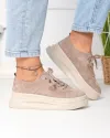 Pantofi casual dama piele naturala intoarsa kaki cu inchidere sireturi F007-997 4
