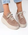 Pantofi casual dama piele naturala intoarsa kaki cu talpa groasa si inchidere sireturi F005-033 3