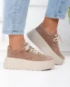 Pantofi casual dama piele naturala intoarsa kaki cu talpa groasa si inchidere sireturi F005-033 4