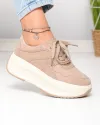 Pantofi casual dama piele naturala intoarsa kaki cu talpa inalta si inchidere sireturi F002-673 1
