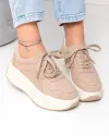 Pantofi casual dama piele naturala intoarsa kaki cu talpa inalta si inchidere sireturi F002-673 3