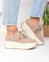 Pantofi casual dama piele naturala intoarsa kaki cu talpa inalta si inchidere sireturi F002-673 4