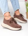 Pantofi casual dama piele naturala intoarsa maro cu inchidere sireturi F001-989 1