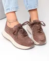 Pantofi casual dama piele naturala intoarsa maro cu inchidere sireturi F001-989 3