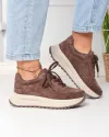 Pantofi casual dama piele naturala intoarsa maro cu inchidere sireturi F001-989 4