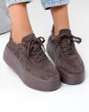 Pantofi casual dama piele naturala intoarsa maro cu talpa groasa F005-033 3