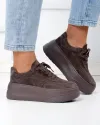 Pantofi casual dama piele naturala intoarsa maro cu talpa groasa F005-033 4