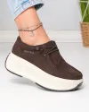 Pantofi casual dama piele naturala intoarsa maro cu talpa groasa si inchidere siret elastic F002-672 3