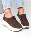 Pantofi casual dama piele naturala intoarsa maro cu talpa groasa si inchidere siret elastic F002-672 4