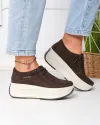Pantofi casual dama piele naturala intoarsa maro cu talpa groasa si inchidere siret elastic F002-672 1