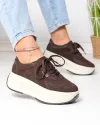Pantofi casual dama piele naturala intoarsa maro inchis cu inchidere sireturi F002-673 2