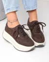 Pantofi casual dama piele naturala intoarsa maro inchis cu inchidere sireturi F002-673 3