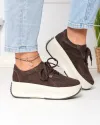Pantofi casual dama piele naturala intoarsa maro inchis cu inchidere sireturi F002-673 4