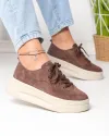 Pantofi casual dama piele naturala intoarsa maro inchis cu talpa bej F007-997 2