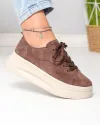 Pantofi casual dama piele naturala intoarsa maro inchis cu talpa bej F007-997 3