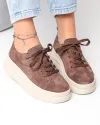 Pantofi casual dama piele naturala intoarsa maro inchis cu talpa bej F007-997 4