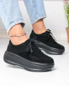 Pantofi casual dama piele naturala intoarsa negri cu inchidere sireturi F002-673 2