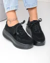 Pantofi casual dama piele naturala intoarsa negri cu inchidere sireturi F002-673 3