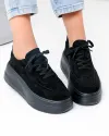 Pantofi casual dama piele naturala intoarsa negri cu inchidere sireturi si talpa groasa F005-033 1
