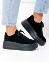 Pantofi casual dama piele naturala intoarsa negri cu inchidere sireturi si talpa groasa F005-033 4