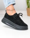 Pantofi casual dama piele naturala intoarsa negri cu talpa inalta F007-997 3