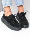 Pantofi casual dama piele naturala intoarsa negri cu talpa inalta F007-997 4
