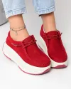 Pantofi casual dama piele naturala intoarsa rosii cu inchidere siret elastic si talpa groasa F002-672 3