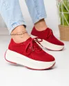 Pantofi casual dama piele naturala intoarsa rosii cu talpa groasa si inchidere sireturi F002-673 1