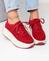 Pantofi casual dama piele naturala intoarsa rosii cu talpa groasa si inchidere sireturi F002-673 3