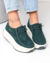 Pantofi casual dama piele naturala intoarsa verde inchis cu talpa groasa F002-672 3
