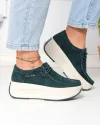 Pantofi casual dama piele naturala intoarsa verde inchis cu talpa groasa F002-672 4