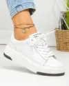 Pantofi casual dama piele naturala lacuita albi cu inchidere sireturi si varf rotund F002-288 1