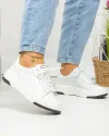 Pantofi casual dama piele naturala lacuita albi cu inchidere sireturi si varf rotund F002-288 4
