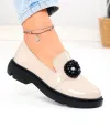 Pantofi casual dama piele naturala lacuita bej PC823-3 2